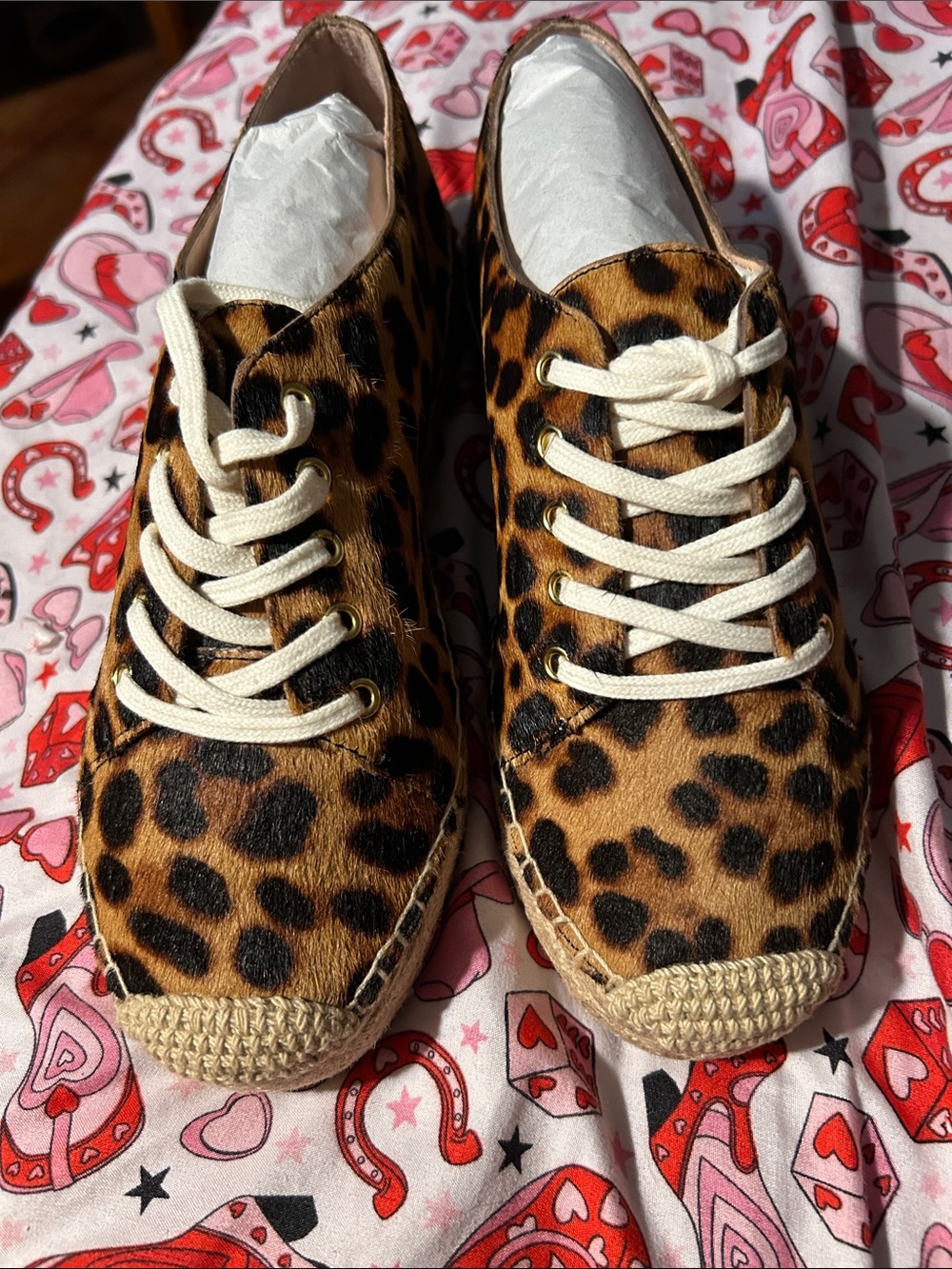 Leopard Print Lace-Up Women's Espadrille Sneakers - Brown